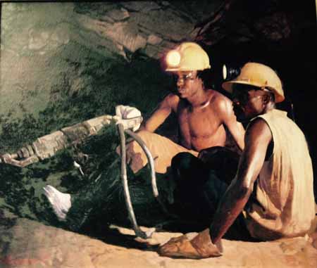 Two Miners at the Drill Face, Artwork by Dimitri Nikashin